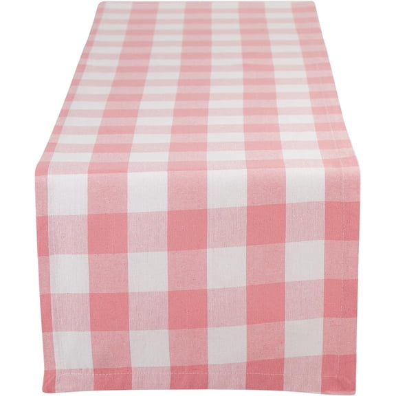 Buffalo Check Collection, Classic Farmhouse Table Runner, 14x108, Pink & White