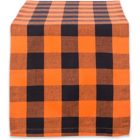 Buffalo Check Collection, Classic Farmhouse Table Runner, 14x72, Orange & Black