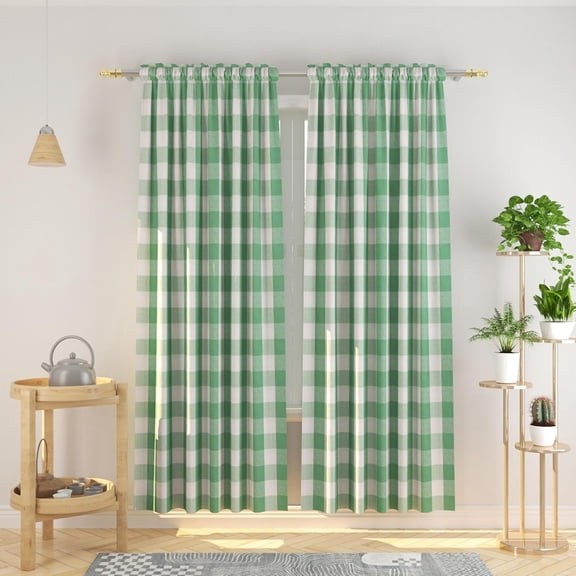 Buffalo Check Cotton Curtains 84 inch Length Kitchen Living Room Bedroom Green and White Gingham Plaid Window Curtain Panels Basement Drapes 2 Panels Rod Pocket Window Treatment Set