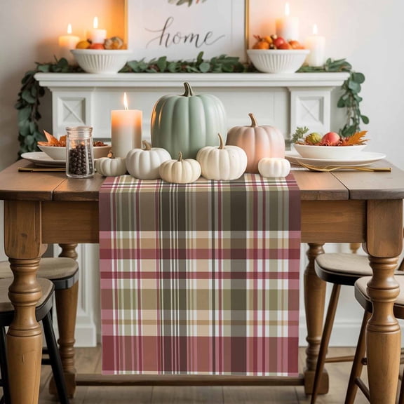 Buffalo Check Cotton Linen Table Runner, Washable Table Runners for Kitchen, Dining Room, Holiday, Home Party Table Decor, 13x120 Inches