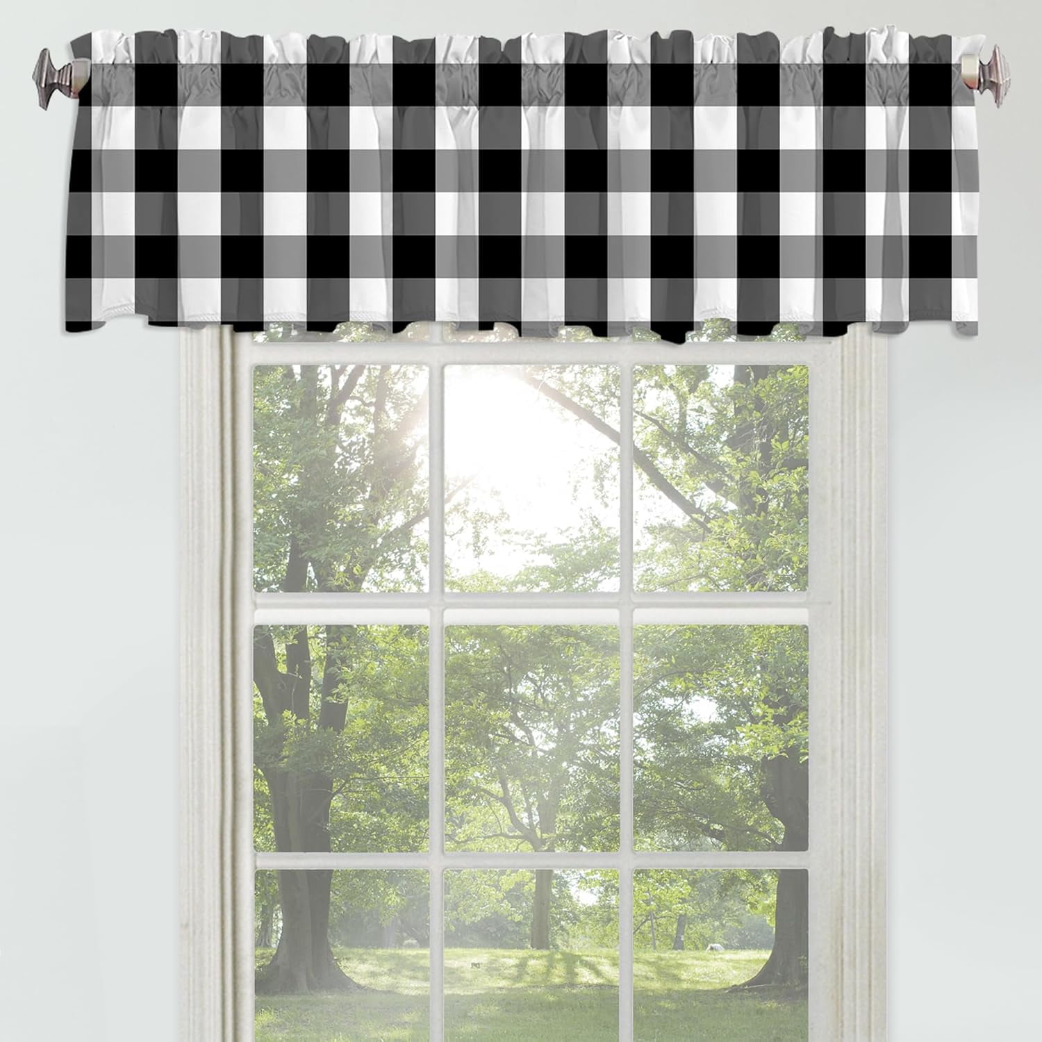Buffalo Check Curtain Valance for Windows Black White Plaid Rod Pocket ...