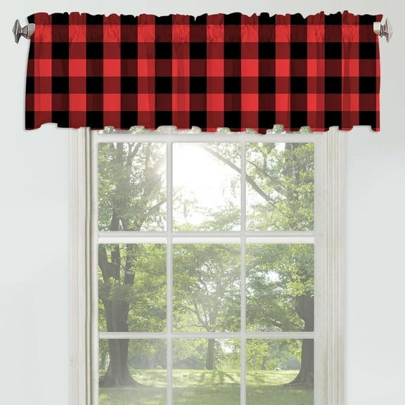Buffalo Check Curtain Valance for Windows Red Black Plaid Rod Pocket Window Valances Checkered Printed Short Curtains for Kitchen Bathroom 54 x 18 inch