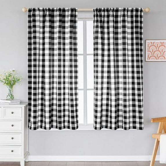 Buffalo Check Curtain for Bedroom/ Living Room Black and White Drapes Light Filtering Rod Pocket Panels, Set of 2 -52" x 63"