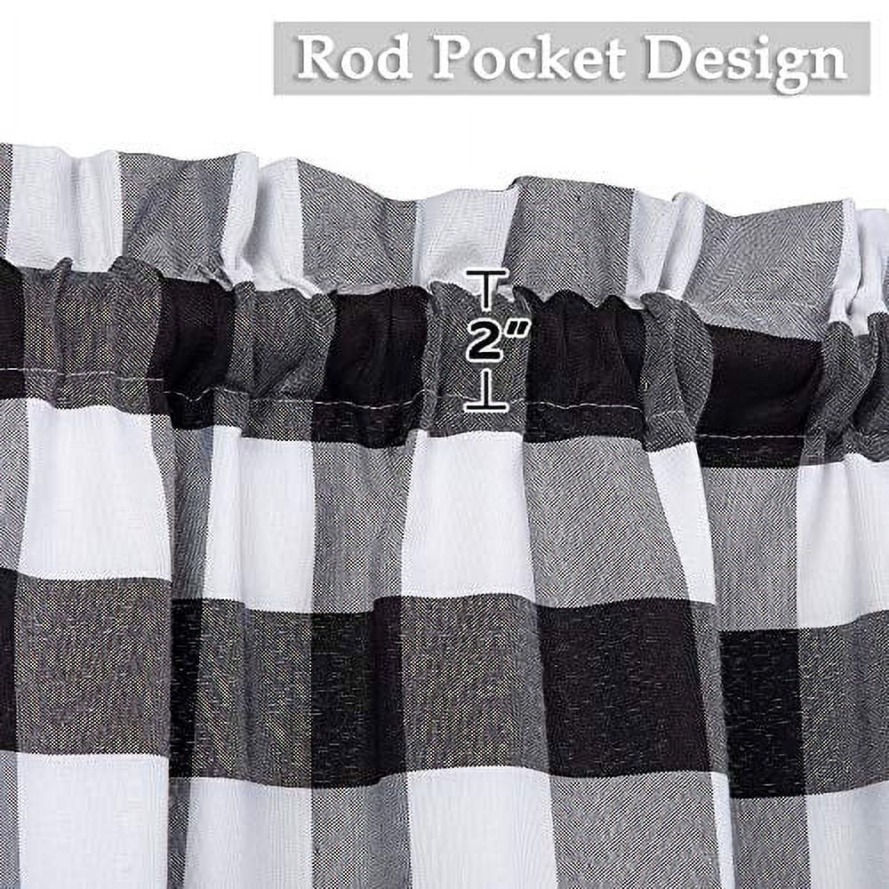 Buffalo Check Kitchen Tier Curtains - White & Gray Plaid 26x30 Inch Cafe Window Curtains
