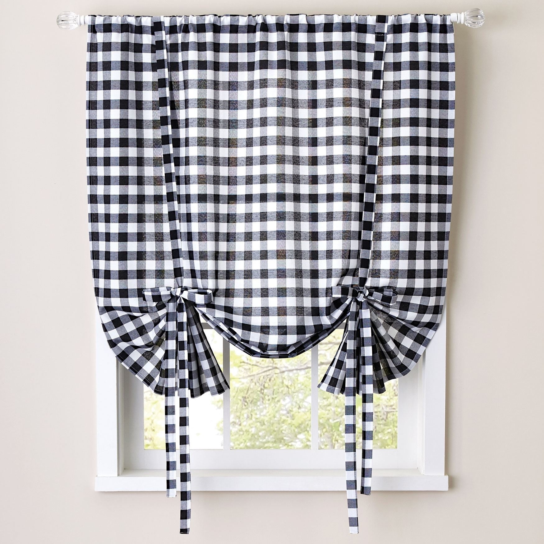 Gray Buffalo Check Fabric Tie-Up Shade Panel