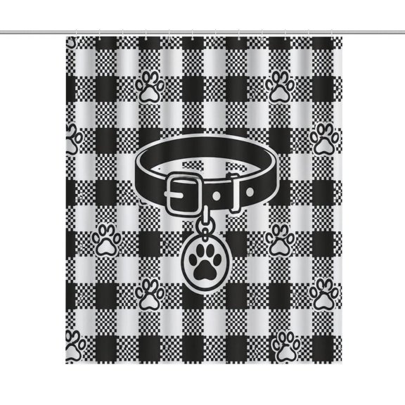 Buffalo Check Dog Collar Pattern Print Shower Curtain,Cloth Fabric Waterproof Polyester Bathroom Home Decor Set with Hooks