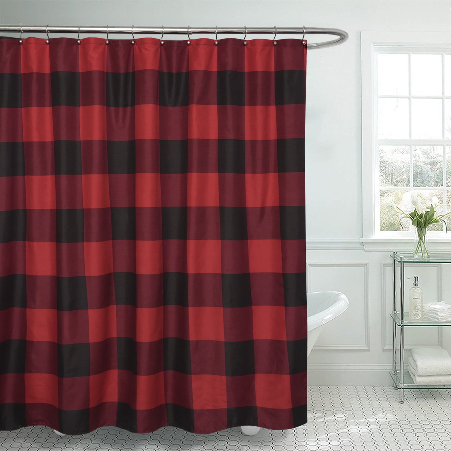 Buffalo Check Fabric Shower Curtain (72"x72") Burgundy/Black - Walmart.com