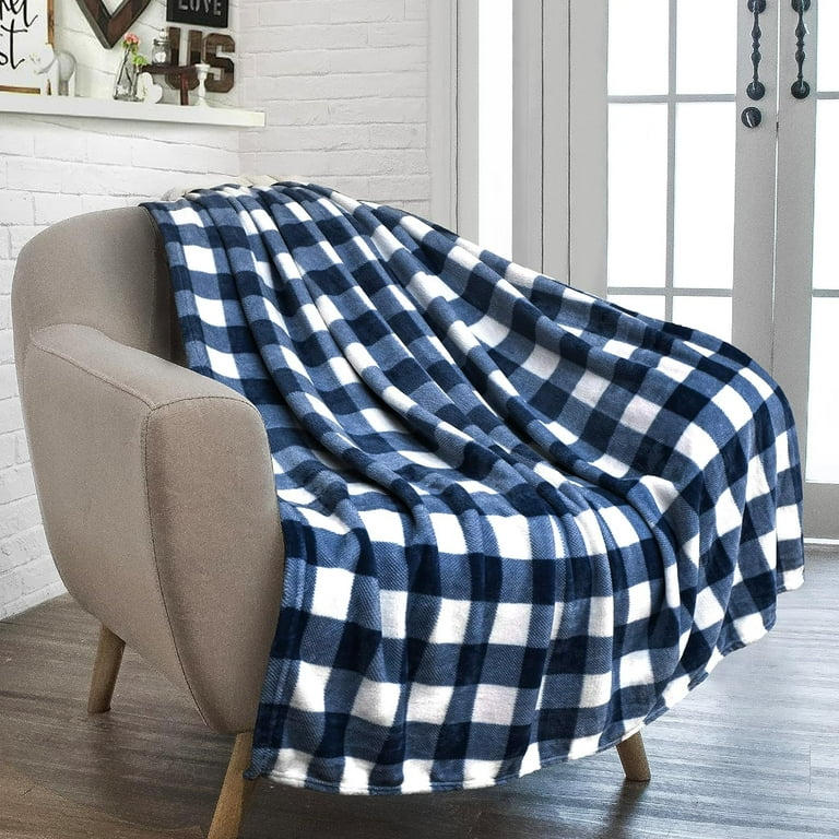 Buffalo Check Fleece Throw Blanket Blue White Checkered Plaid Flannel Blanket Soft Velvet Lightweight Microfiber Blanket for Couch Sofa 50x60 Inches Checker Navy Walmart