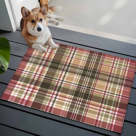 Buffalo Check Front Door Rugs 2x3 ft Plaid Brown Plaid Vintage Retro Country Small Rug for Entryway Non Slip Washable Bathroom Door Mat Absorbent Floor Mat for Indoor Entrance