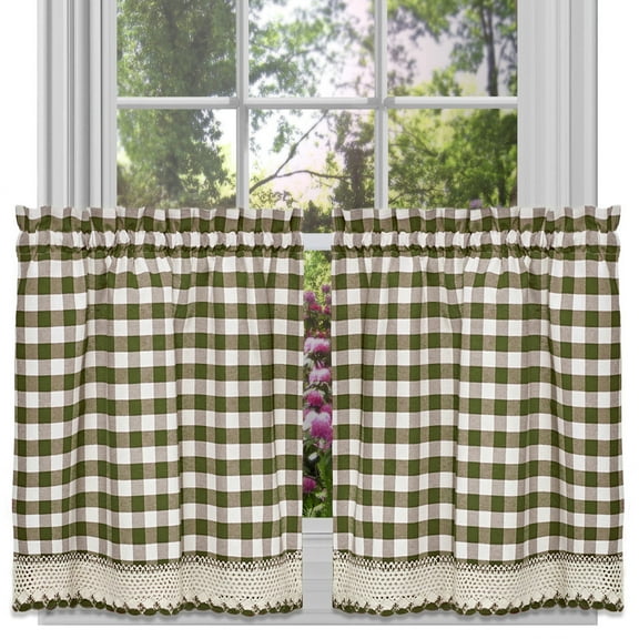 Buffalo Check Gingham Kitchen Curtain Tier Pair - 24" x 58" Color Sage