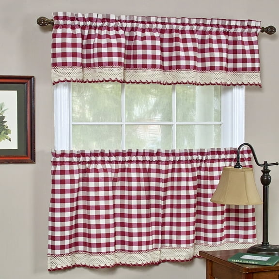 Buffalo Check Gingham Kitchen Window Curtains 24" Tier & Valance Set