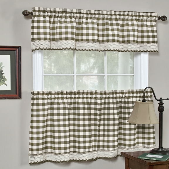 Buffalo Check Gingham Kitchen Window Curtains 36" Tier & Valance Set