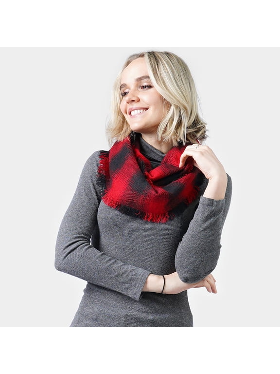 Buffalo Check Infinity Scarf With Frayed Edge