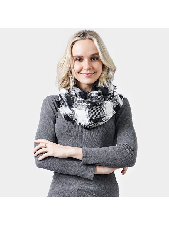 Buffalo Check Infinity Scarf With Frayed Edge