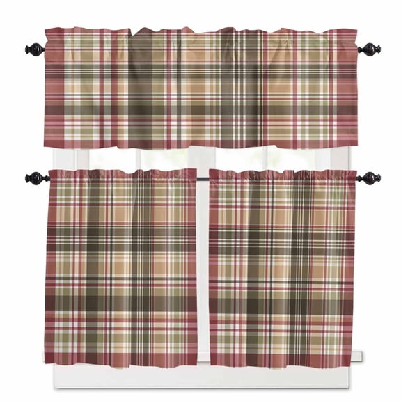 Buffalo Check Kitchen Curtains Valances and Tiers Set of 3, 36 Inch Length Tier Curtains and Valance Rod Pocket Valance Curtains Set for Kitchen Bathroom Small Windows