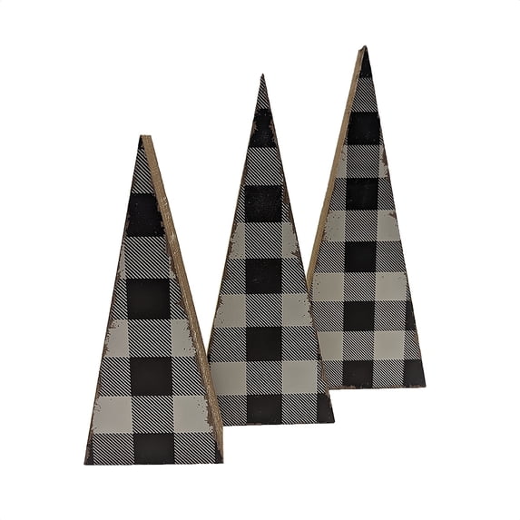 Buffalo Check Mini Set of 3 Black White Checkered Plaid Trees Christmas Decorations Holiday Home Decor