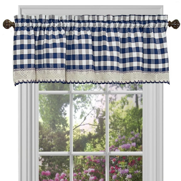 Buffalo Check Navy Gingham Kitchen Curtain Valance - 14" x 58"