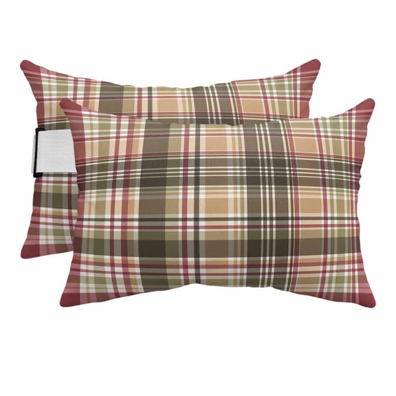 Buffalo Check Outdoor Chaise Lounge Pillows Plaid Brown Plaid Vintage Retro Country Lumbar Pillows with Insert Adjustable Elastic Strap Headrest Pillow for Recliner Patio Chair 2 Pack 11x16 Inch