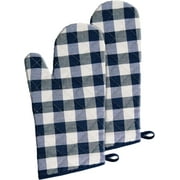 Buffalo Check Oven Mitts, 2 Pack, Navy - 7" X 13" - Quilted Holders Are Heat Resistant, Machine Washable & Stain Repellant - Non-Slip For Cooking, Baking & Grilling By   Decor