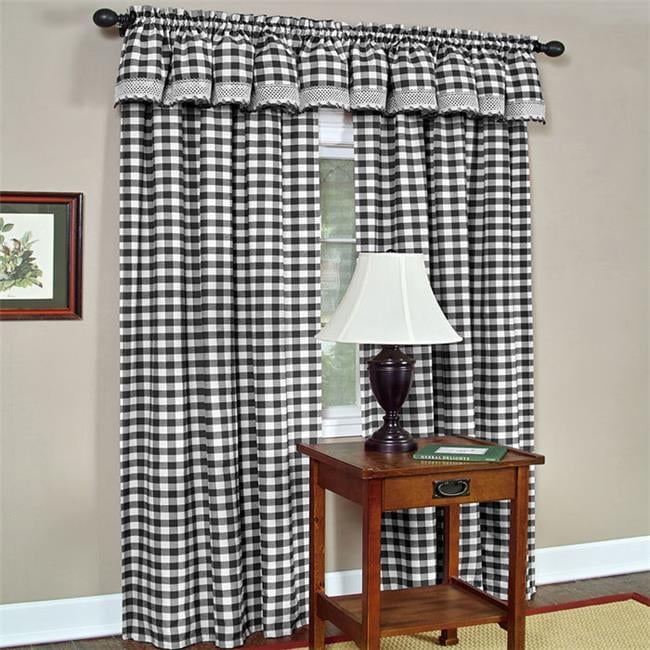 Black and White Buffalo Check Cotton Blend Drapes, 42 x 63