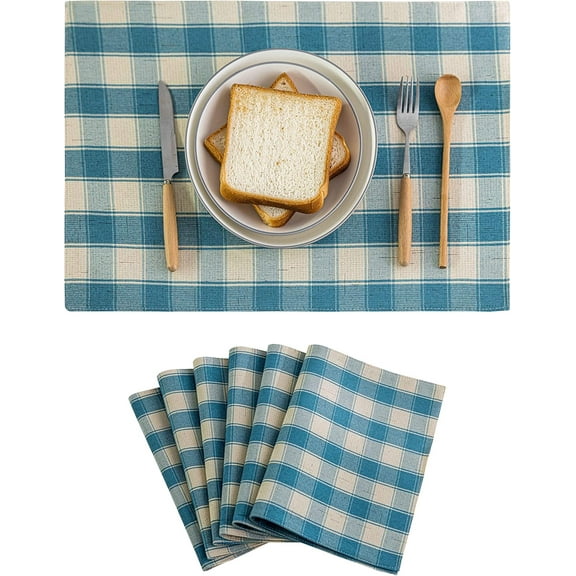 Buffalo Check Placemats Set of 6 Heat Resistant Dining Table Place Mats for Kitchen Table, 12 x 18 inches, Checkered Plaid, Teal(Aqua Sea Blue)