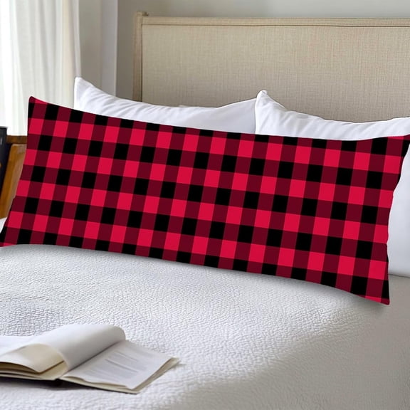 Buffalo Check Plaid Body Pillow Cover 20x54 Long Pillow Case Protector with Zipper,Checkered Plaids Red and Black Decorative Soft Large Lumbar Pillows Cases Cushion Covers for Beding,Couch,Sofa
