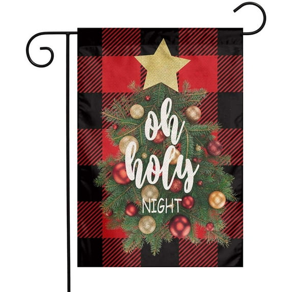 Buffalo Check Plaid Christmas Oh Holy Night Nativity Christian Catholic Religious Garden Porch Lawn Flag Farmhouse Decorations Mailbox Decor Welcome Sign Double Sided
