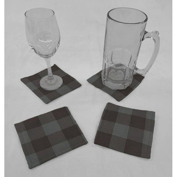 Buffalo Check Plaid Cloth Coasters by Penny's Needful Things (Set of 6) Dark Gray