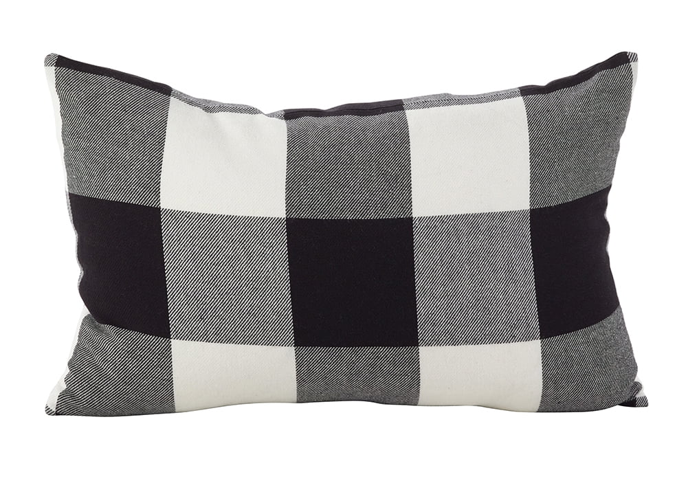 Buffalo Check Plaid Cotton Throw Pillow (White, 13"x20" Pillow Cover)