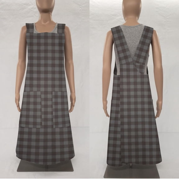 Buffalo Check Plaid Cross Back Apron by Penny's Needful Things (Dark Gray)