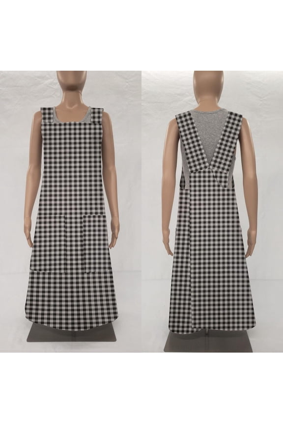 Buffalo Check Plaid Cross Back Apron by Penny's Needful Things (Light Gray)