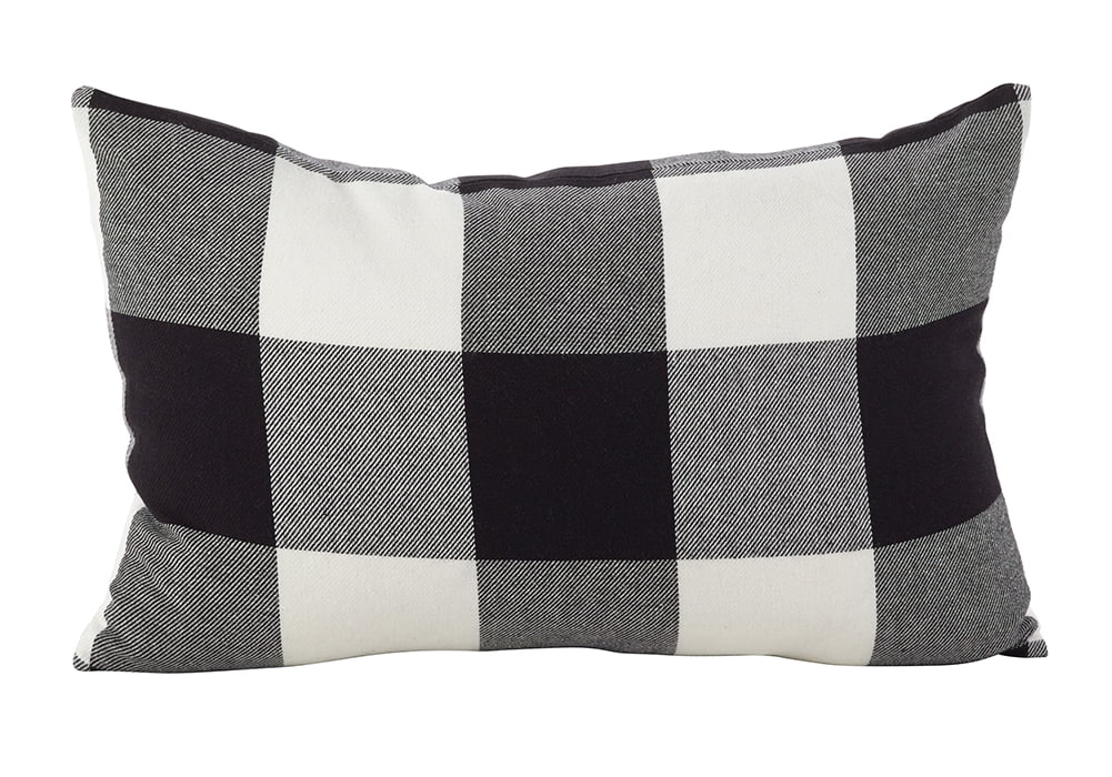 Buffalo Check Plaid Design Cotton Throw Pillow with Insert (13"x20" Rectangular Pillow, Black)