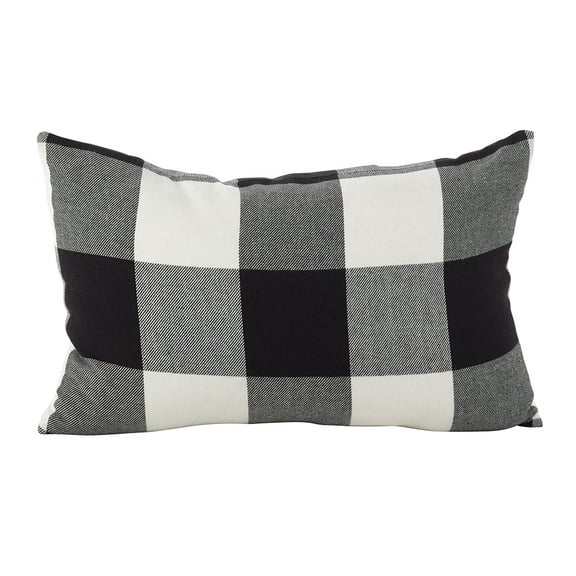 Buffalo Check Plaid Design Cotton Throw Pillow with Insert (13"x20" Rectangular Pillow, Black)