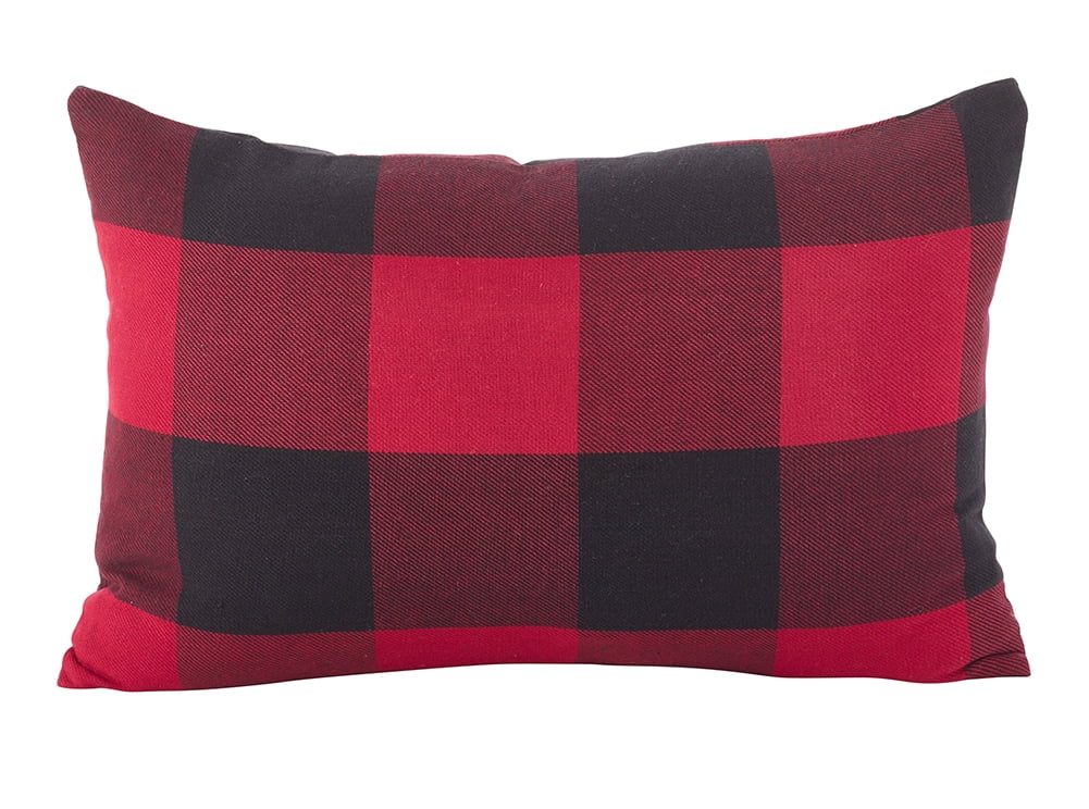 Buffalo Check Plaid Design Cotton Throw Pillow with Insert (13"x20" Rectangular Pillow, Red)