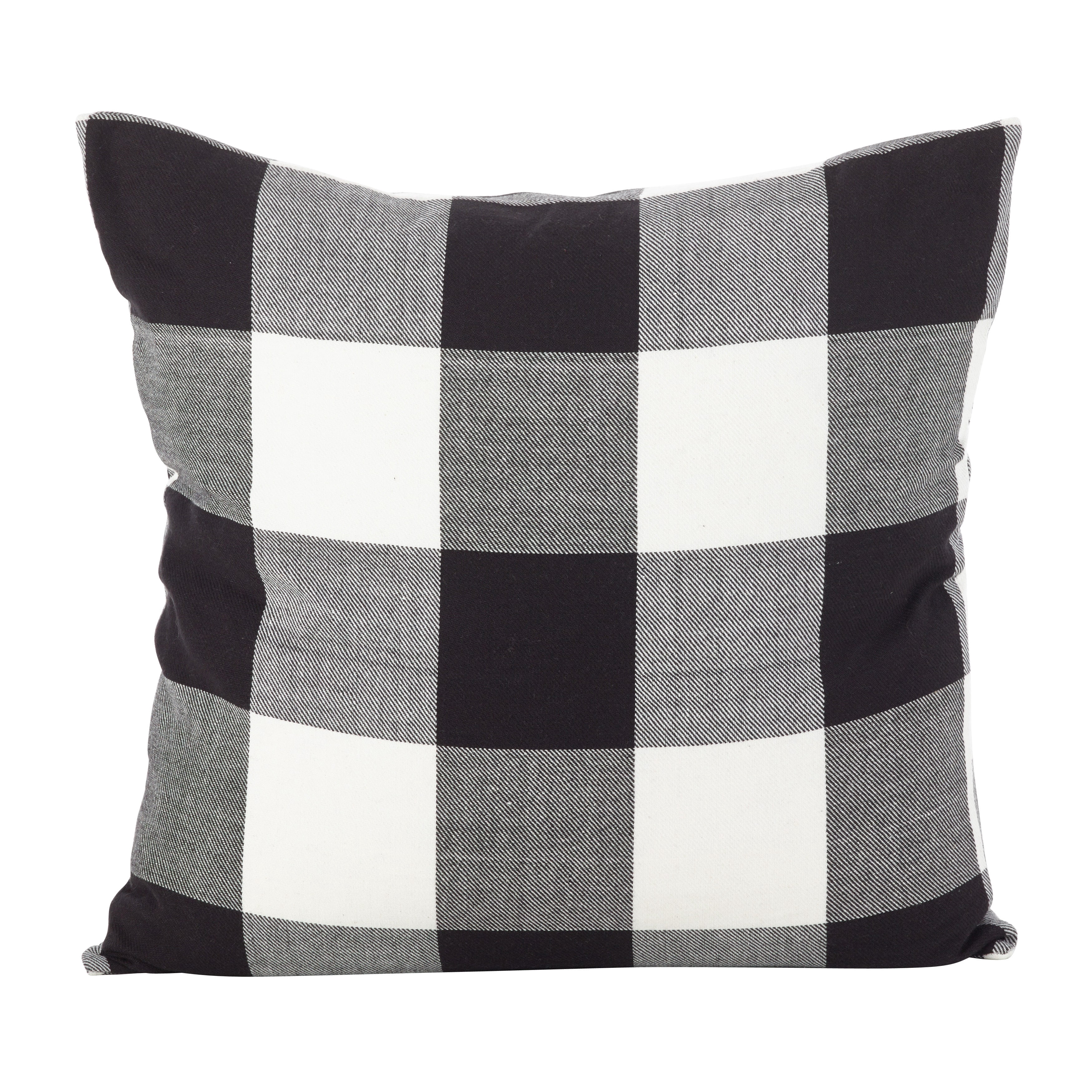 Buffalo Check Plaid Design Cotton Throw Pillow with Insert (20" Square Pillow, Black)