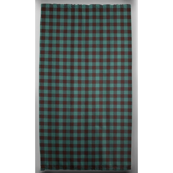 Buffalo Check Plaid French Door Curtain Panel with Tie Back by Penny's Needful Things (Lined) (Green)