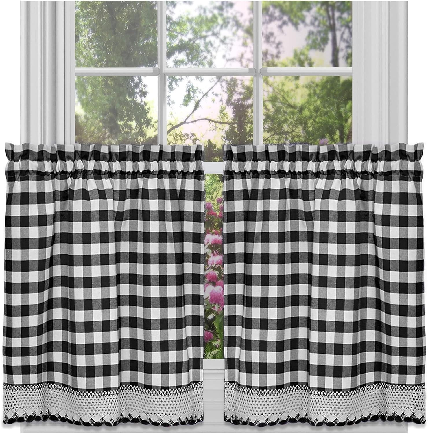 Buffalo Check Plaid Gingham Kitchen Window Curtain Tiers Set - Walmart.com