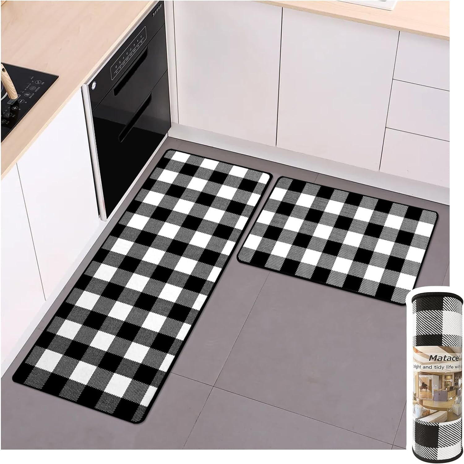 Checked Rug Kitchen Buffalo Check Plaid Kitchen Rug Set - 2PCS (17x47 & 17x29), Farmhouse ...