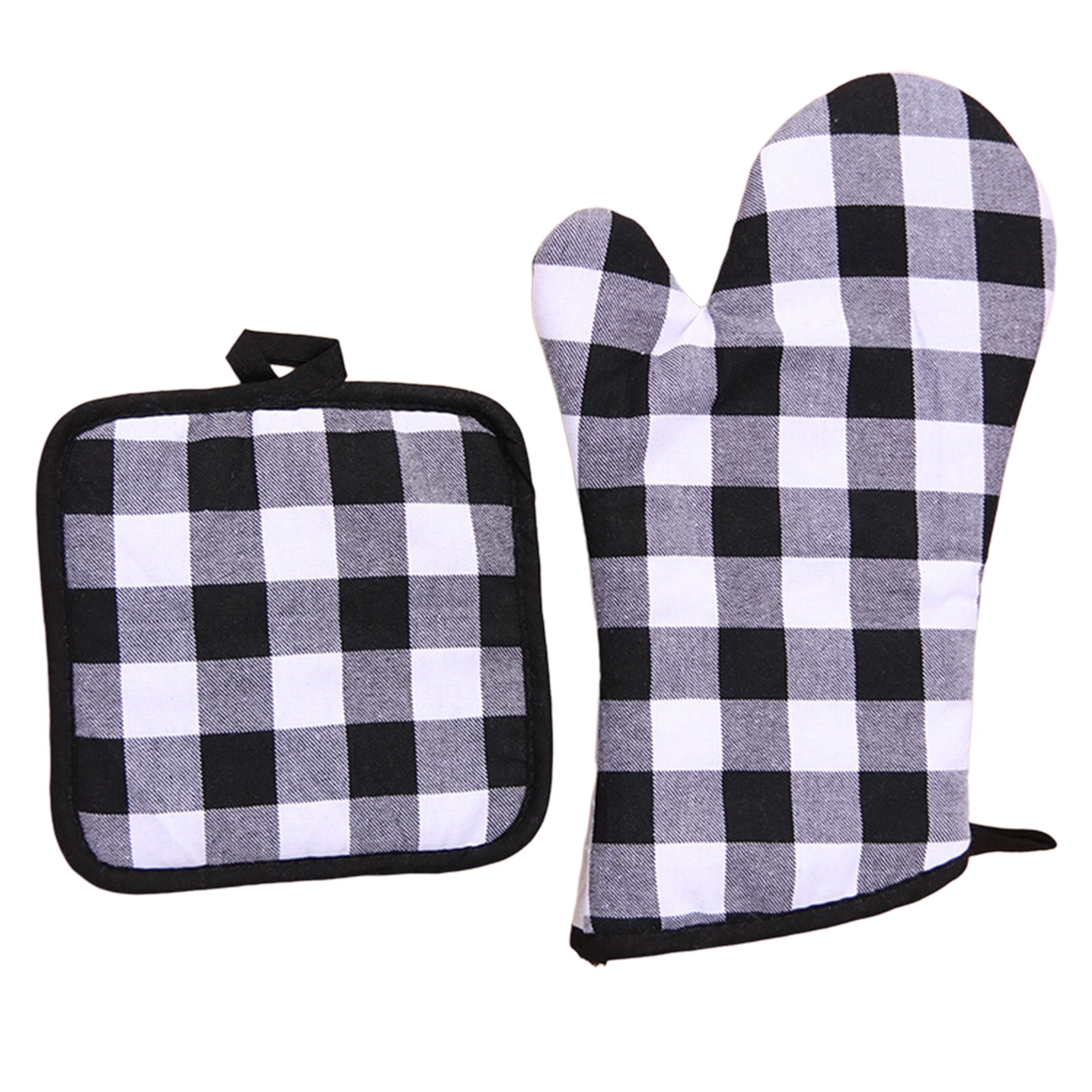 Sunflower Buffalo Plaid Oven Mitt & Pot Holder Set - Heat Resistant To 500°F, 2-Piece, Black White Yellow