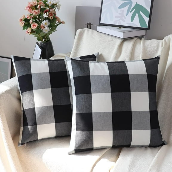 Buffalo Check Plaid Pillow Covers Farmhouse 16 x 16 Throw Pillow Covers Decorative Outdoor Throw Pillows for Couch Sofa Bed Christmas Home Decor Pack of 2 Black and White