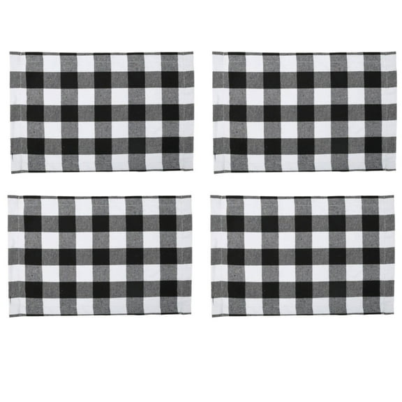 Buffalo Check Plaid Placemats 4Pack for Dining Table & Christmas Decor, Durable Thin Polyester Linen Blend Reusable Washable Heat Resistant Stain Resistant, Gingham Table Mats,White,11.4x17.3"