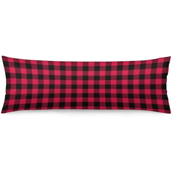 Buffalo Check Plaid Red and Black Body Pillow Cover Farmhouse Rustic Patch Woodland Checkered Plaids Long Pillow Case Protector with Zipper Decorative Large Pillowcases for Bedroom,Sofa 20"x54"
