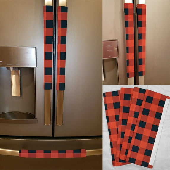 Buffalo Check Plaid Refrigerator Oven Dishwasher Handle Covers by Penny's Needful Things (15 Inch) (Set of 2) (Red)