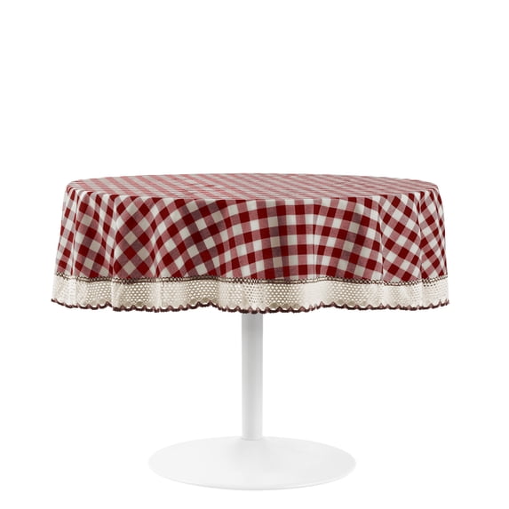 Buffalo Check Plaid Round Tablecloth - Burgundy - 70-in