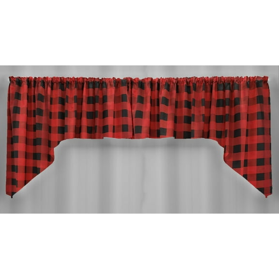 Buffalo Check Plaid Swag Panels by Penny's Needful Things (Set of 2) 24 Inch Long Swag Panels UNLINED (Red)