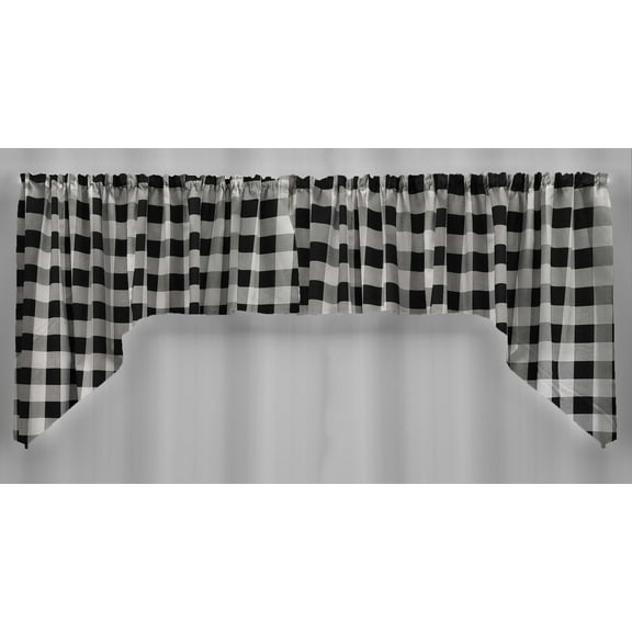 Buffalo Check Plaid Swag Panels by Penny's Needful Things (Set of 2) 36 Inch Long Swag Panels UNLINED (White)