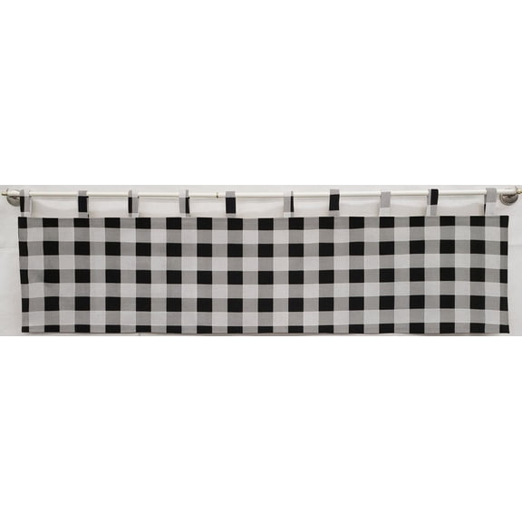 Buffalo Check Plaid Tab Top Curtains by Penny's Needful Things (Unlined) (24 Inch Long Two Curtain Panels) (White)