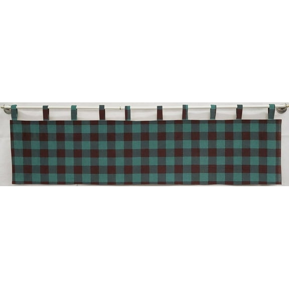Buffalo Check Plaid Tab Top Valances by Penny's Needful Things (Lined) (12 Inch One Valance Panel) (Green)