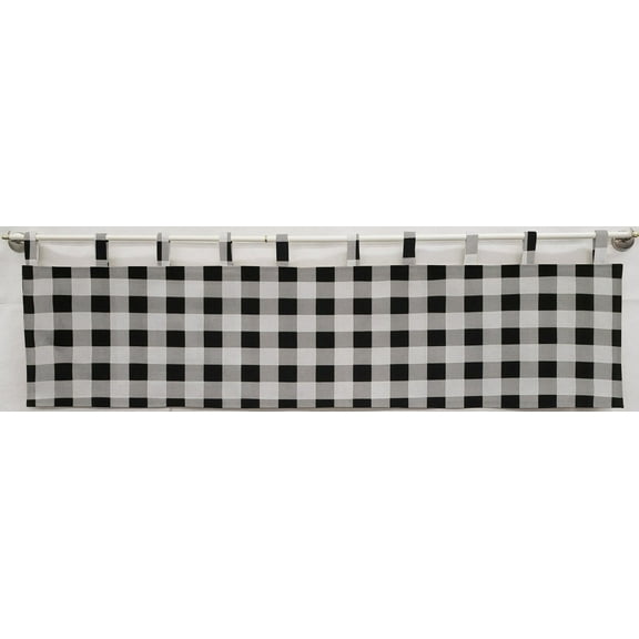 Buffalo Check Plaid Tab Top Valances by Penny's Needful Things (Unlined) (18 Inch One Valance Panel) (White)