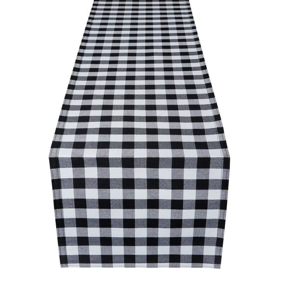 Buffalo Check Plaid Table Runner - Black/White - 13 in x 72 in